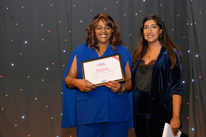 London South East Colleges’ student Sue Sandy collecting her award